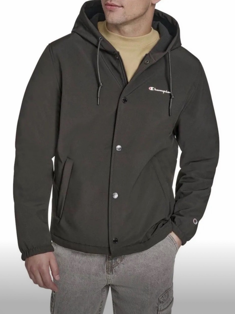 Champion Hooded Coach Jacket in Black